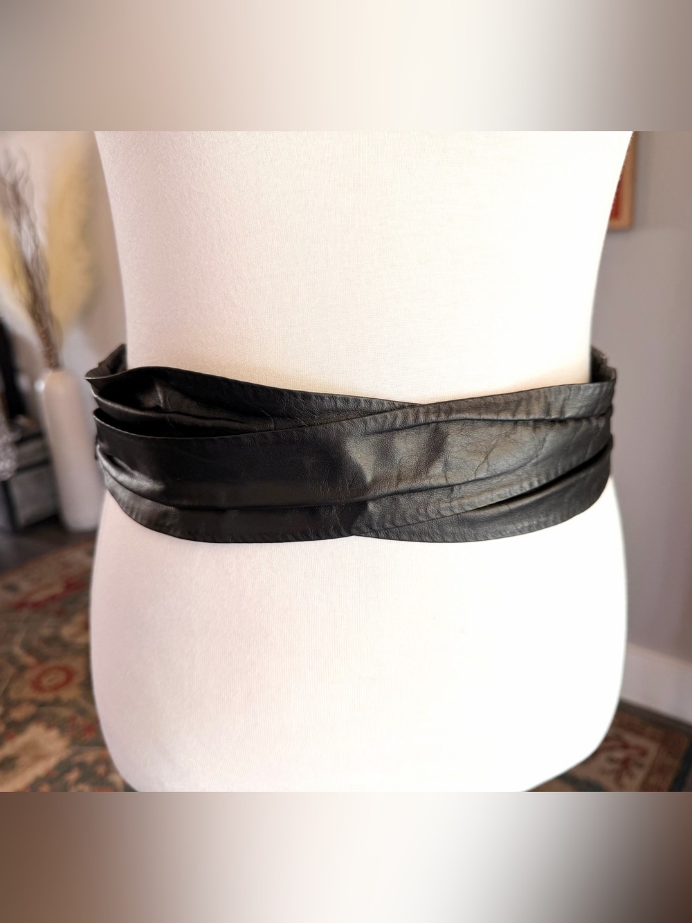 Vintage Black Leather Wrap Waist Belt